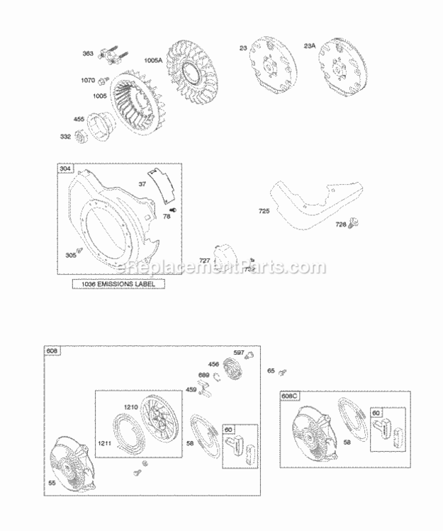 Blower Housing Flywheel Rewind Starter Diagram and Parts List for 123336-0180-E1  Briggs and Stratton Engine